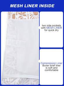 Manfinity Swimmode Men's Plant Print Drawstring Waist Beach Shorts Summer Shorts