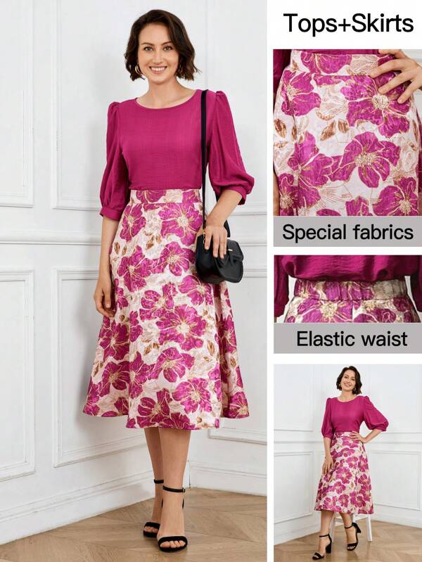 Miaspire 2pcs Women Outfit Lantern Sleeve Solid Top And Floral Jacquard Mini Skirt Set, Elegant For Spring/Summer
Teacher Outfits For Women
Mother Of Bride Dress
Going Out Outfits