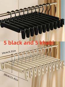 SHEIN 5/10pcs Pants Clips, Pants Hangers, Household & Clothing Store Clips, Painless, Non-Slip Skirt & Pants Hangers, Drying Racks - Black - View 5