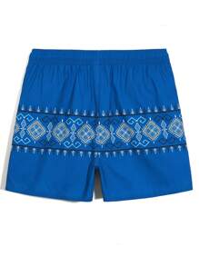 Manfinity KASUA Men's Geometric Print Drawstring Waist Beach Shorts - Blue - View 3