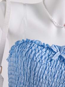 Teen Girls Fitted A-Line Ruffled Hem Tube Dress, Suitable For Summer - Blue - View 4