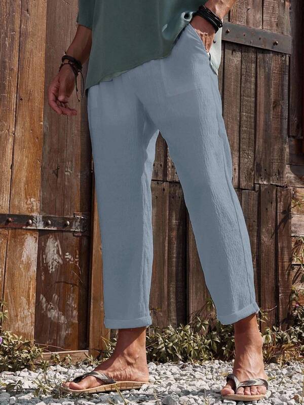 Manfinity Nomadique Men's Casual Drawstring Waist Solid Color Pants Mens Linen Pants Summer Pants Mens Summer Pants