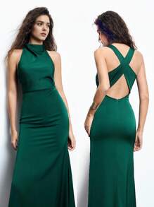 Maija 2025 Xuân/Hè Hàng mới về Đầm dài màu xanh lá cây đậm vừa vặn thoải mái, Đầm mùa hè, Ngày 4 tháng 7, Tháng tự hào, Đêm thánh John, Thiết kế hở lưng, Đầm sinh nhật cho phụ nữ - Màu xanh lá cây đậm - Xem 5