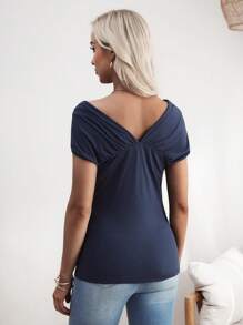 SHEIN 单肩蝴蝶结褶饰孕妇T恤 - 藏蓝色 - 查看 2