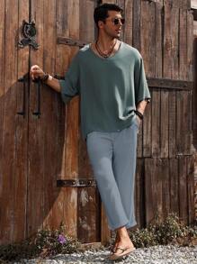 Genlund Men's Casual Drawstring Waist Solid Color Pants Men Linen Pants Summer Pants Men Summer Pants - Dark Grey - View 4