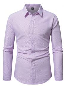 Manfinity Mode Men's Plaid Single-Breasted Casual Long Sleeve Shirt, For Fall - Purple - View 2