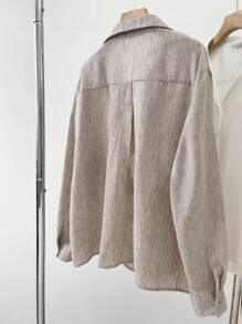 SHEIN Áo thun chui đầu cổ chữ V sâu phong cách Pháp thoải mái, rộng rãi - Màu Khaki - Xem 2