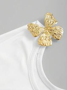 Sweetra Women's Bowknot Strap Shoulder Blouse - White - View 4