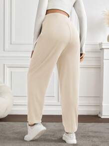 SHEIN Pregnant Women's Solid Color Adjustable Waistband Casual Harem Pants