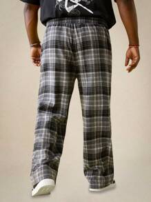 EASEVO 男士加大码黑色宽松梭织格子长款休闲裤，外出长款宽松裤，适合送给老公或男朋友的礼物，emo，2000 年代风格，秋季