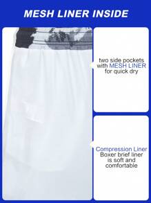 Manfinity Swimmode Men's Tie-Dye Print Drawstring Waist Pocketed Casual Beach Shorts - Grey - View 3