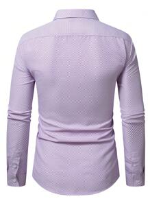 Manfinity Mode Men's Plaid Single-Breasted Casual Long Sleeve Shirt, For Fall - Purple - View 3