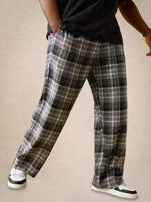 EASEVO 男士加大码黑色宽松梭织格子长款休闲裤，外出长款宽松裤，适合送给老公或男朋友的礼物，emo，2000 年代风格，秋季