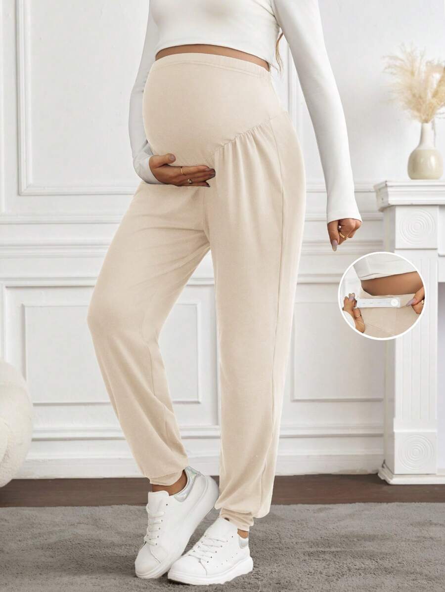 SHEIN Pregnant Women's Solid Color Adjustable Waistband Casual Harem Pants