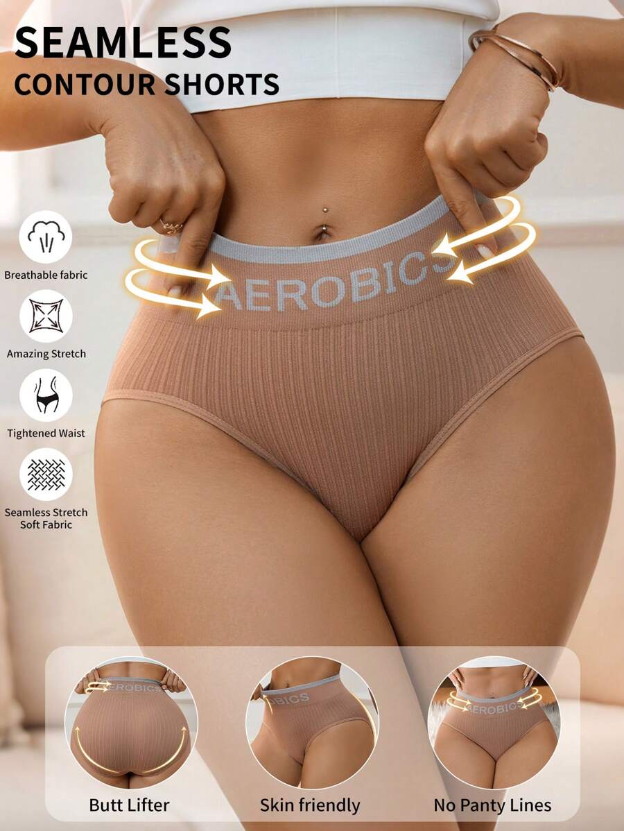 SHEIN 1 quần lót liền mạch màu tương phản cho nữ thoải mái theo phong cách Hipster - Cà phê nâu - Xem 1