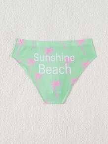 Surfspeed Men's Letter & Palm Tree Print Elastic Waist Casual Swimming Trunks