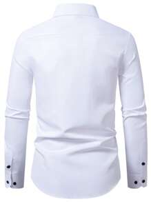Manfinity Bizformal Men's Solid Color Simple Daily Long Sleeve Shirt, White Dress Shirts For Men, Men's Business Shirt, Men's Business Casual Shirt, Dress Shirt - White - View 2