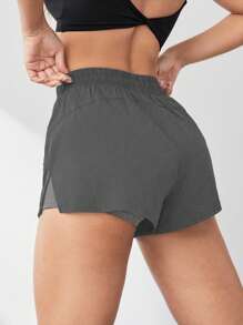 Exploreva 夏季轻便短裤，带短裤衬里，舒适不透明，适合瑜伽、慢跑舒适短裤 - 灰色 - 查看 2