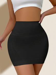 SHEIN 1pc Women's Seamless Shapewear, Waist And Abdomen Slimming Skirt - Black - View 4