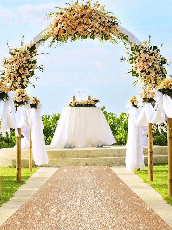 1Pc Champagne Gold Glitter Carpet Runner,Aisle Runner Rugs,500*75/300*75cm Long Carpet,Wedding Carpet Rug,Wedding Supplies,Indoor/Outdoor Activities Decoration,Stage Shows Supplies,Award Ceremony Decor,Bridal Shower Supplies,Holiday Party Supplies,Birthday Supplies