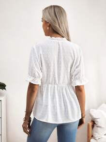 SHEIN 孕妇提花荷叶边短泡泡袖休闲衬衫 - 白色 - 查看 2