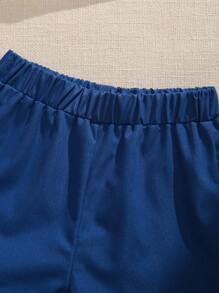 SHEIN 2pcs Set Boy Lapel Woven Cardigan Shirt + Solid Color Elastic Waist 5-Minute Shorts Sports Casual Outfit + Shawl, Baby Boy Summer Outfit Set, Baby Boy Royal Blue Set, Baby Boy Summer Clothes, Baby Boy Clothes Set, Summer Outfit Baby Boy - Navy Blue - View 6