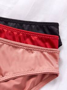 SHEIN 3 件装女士简约纯色闪亮光滑三角裤性感低腰透气弹力内裤 - 彩色 - 查看 8