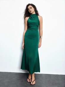 Maija 2025 Xuân/Hè Hàng mới về Đầm dài màu xanh lá cây đậm vừa vặn thoải mái, Đầm mùa hè, Ngày 4 tháng 7, Tháng tự hào, Đêm thánh John, Thiết kế hở lưng, Đầm sinh nhật cho phụ nữ - Màu xanh lá cây đậm - Xem 4