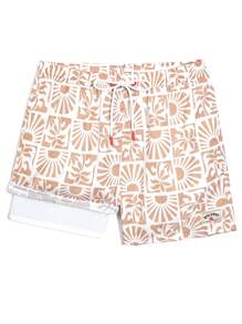 Manfinity Swimmode Men's Plant Print Drawstring Waist Beach Shorts Summer Shorts