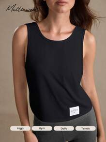Eassivo Eassivo Women's Round Neck Twist Back Casual Sports Tank Top - Black - View 5