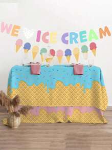 1pc Ice Cream Tablecloth, Plastic Table Cover For Ice Cream Party Supplies, Ideal Tablecloth For Birthday, Welcome Theme Parties, 54 X 108 Inches - Multicolor - View 9