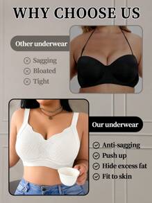 Biustonosz bezszwowy bez fiszbin, duży rozmiar, jednolity kolor, zaokrąglony dół, damski, unoszący