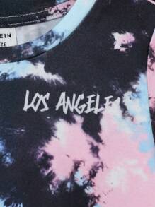 男婴休闲街头扎染图案短袖上衣和松紧腰短裤两件套