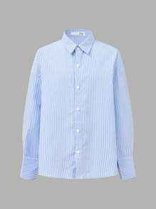 SHEIN Girlism Ensemble de 3 pièces chic et décontracté pour préadolescentes, composé d'un Top rayé bleu et blanc avec nœud, d'un débardeur blanc ajusté et d'un short