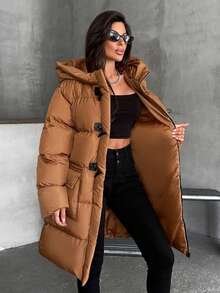 EURMUSE Women's Brown Premium Quality, Faux Leather Detailed Puffer Winter Coat - Brown - View 4