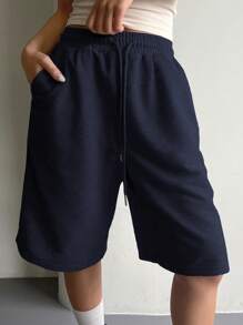 DAZY Women's Solid Color Pocket Casual Loose Drawstring Shorts - Navy Blue - View 4