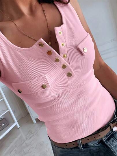 INAWLY 大码休闲金属纽扣无袖吊带上衣