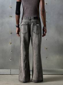 NEON BLANC Men's Street Fashion Woven Long Denim Jeans - Grey - View 3