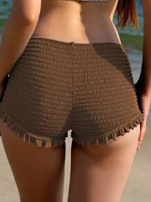 Swim Vcay Women Summer Beach Ruffled Hem Tie Front Bikini Bottom - Brown - View 2