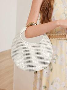 MOTF PREMIUM PU LEATHER HOLLOW HANDBAG - White - View 2