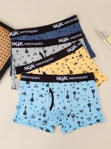 4件套青少年吉他印花平角内裤 - 彩色 - 查看 1