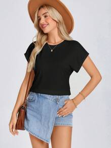 EMERY ROSE Camiseta de manga murciélago de cuello redondo