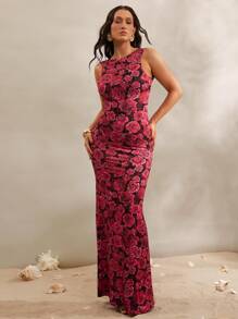 Silquee Vestido ajustado sin mangas y con estampado elegante y espalda descubierta para mujer - Multicolor - Ver 2