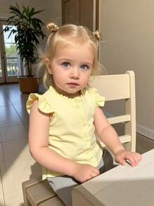 Souflis Souflis Baby Girls Sleeveless Floral Ruffle Chiffon Vest Top - Yellow - View 1