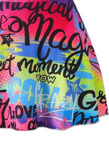 Tween Girl Letter Print Casual Skort With Pockets - Hot Pink - View 5