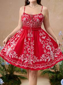 Flirla 大码细肩带花卉系带 A 字型迷你连衣裙 - 彩色 - 查看 3