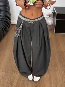 Coolane 女式夏季复古休闲嬉皮街头宽松绿色裤子 - 深灰色 - 查看 4