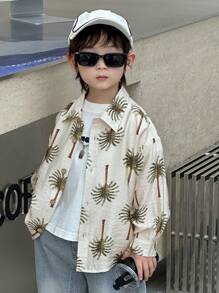 Dazy Kids 宽松休闲度假风椰子树印花男童衬衫 - 白色 - 查看 5