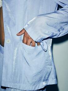 Lumivelle Women Casual Notched Collar Blazer & Drawstring Waist Pants Suit Set - Blue - View 4