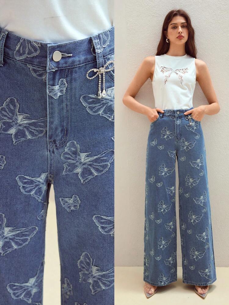 LINEN BUTTERFLY APPLIQUES JEANS
